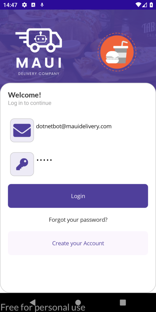 MAUIDelivery HomeScreen