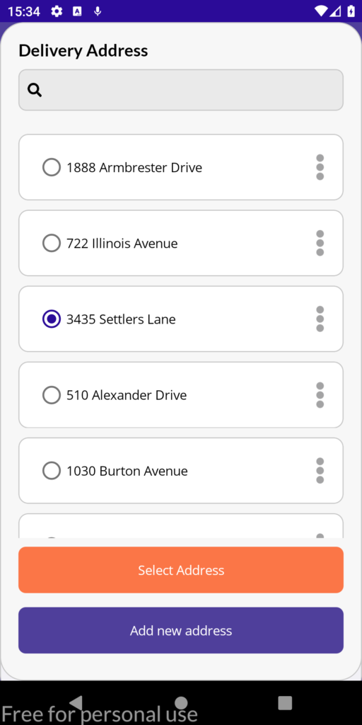 Scrollable menu to choose an address