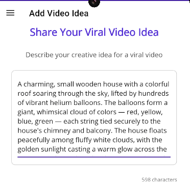 The prompt box for users to describe the video they want to create